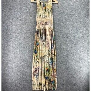 Threads Dress Women L Large Beige Animal Print Maxi Long Elastic Waist V-Neck